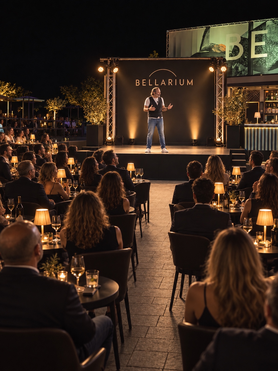 Alessandro Serra sul palco davanti al pubblico del Bellarium